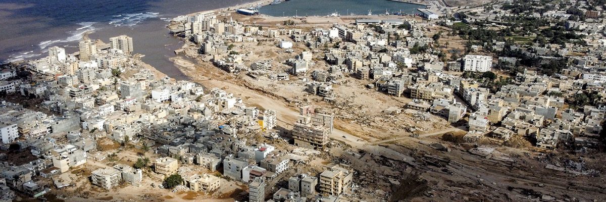 Vista aérea de la ciudad de Derna, en el este de Libia, el 18 de septiembre de 2023, tras las inundaciones.- MAHMUD TURKIA